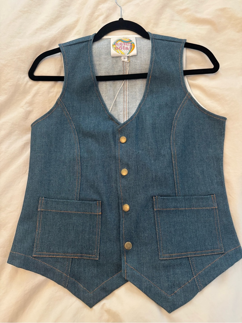 Vintage-Inspired Denim Upcycled 70s Vest - Blue by